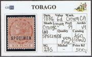TOBAGO 1886 SG23S 6d orange-brown SPECIMEN WCA P14 UN