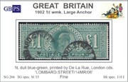 1902 1L SG 266 dull blue-green, wmk.LA, De La Rue PRODÁNO