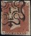 001S 1841 1d PL 27 (RC) BS 16°k°i red-brown on very blue paper (