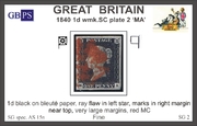 1840 1d PL2 (MA) AS 15n black (bleuté paper) PRODÁNO