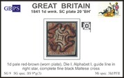 1841 1d PL20 (BH) BS 9°g(3) pale red-brown (worn) (VGNE)PRODÁNO