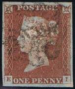 1841 1d PL26 (EI) BS 15°i red-brown (NNEVd,42-3RF) ...