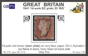 1841 1d PL33 (BG) BS 22°k pale red-brown (worn), very blue paper