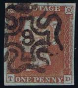 1841 1d PL35 (TD) BS 24°uh red-brown (MC'8')