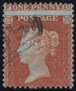 1855 1d PL203 (GD) C 2(1) red-brown (blued paper)