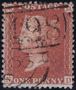 1856 1d PL43 (ND) C 8(1) red-brown (blued paper)