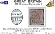 1856 6d PL1 SG 70 pale lilac (dull purple) wmk.emblems (NW'11) P