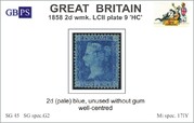 1858 2d PL9 (HC) G 2 (pale) blue wmk.II UN prodáno