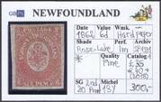 NEWFOUNDLAND 1862 SG20 6d rose-lake HMP (2nd HP) WX imperf M