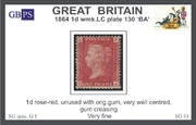 1864 1d PL130 (BA) G 1(1) rose-red LM