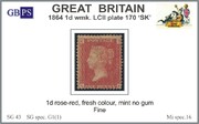 1864 1d PL170 (SK) G 1(1) rose-red UN PRODÁNO