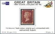 1864 1d PL187 (NL) G 1(2) lake-red UM