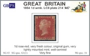 1864 1d PL214 (AC) G 1(1) rose-red LM