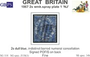 1867 2s PL1 (NJ) SG 118 dull blue wmk.spray  PRODÁNO