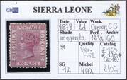 SIERRA LEONE 1873 SG12 2d magenta WCC P12 1'2 M