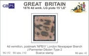 1876 4d PL15 (LE) J62 vermilion wmk.L.Garter REZERVACE