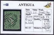 ANTIGUA 1863 SG 10 6d yellow green wmk.SS perf.14-16 (A02)