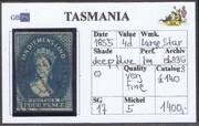 TASMANIA 1855 SG17 4d deep blue wmk.LS imperf