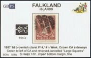 FALKLAND 1885-1891 SG8x 1d brownish claret (CH6c) WCCASLr