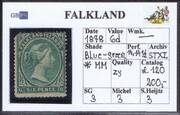FALKLAND 1878-1879 SG3 6d blue-green (SH3) WX