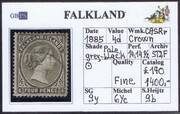 FALKLAND 1885-1891 SG9y 4d pale grey-black (SH9b) WCCASRr