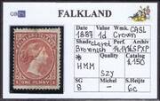 FALKLAND 1885-1891 SG8 1d brownish claret (SH6c) WCCASL
