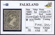 FALKLAND 1891-1902 SG32 4d olive-black (SH9f) WCCA