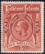 FALKLAND 1912-20 SG67 5s deep rose-red WMCCA P14 MM PRODÁNO