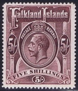 FALKLAND 1912-20 SG67b 5s reddish maroon WMCCA P14 UM A1