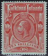 FALKLAND 1912-20 SG68 10s red'green paper WMCCA P14 LMM PRODÁNO