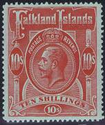 FALKLAND 1912-20 SG68 10s red'green paper WMCCA P14 UM A2