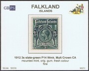 FALKLAND 1912-1920 SG66 3s slate-green (SH30) WMCCA