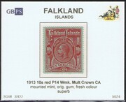 FALKLAND 1912-1920 SG68 10s red (SH33) GP WMCCA