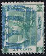 HONG KONG 1863 SG 14b 24c deep green wmk.CC  P14 (blue YI YOKOHA