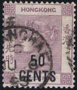 HONG KONG 1891 SG 49 50c on 48c dull purple wmk.CA P14 (SHANGHAI