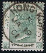 HONG KONG 1900 SG 56 2c dull green wmk.CA P14 PRODÁNO