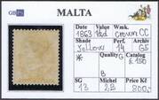 MALTA 1863 SG 13 0,5d yellow wmk.CC perf.14 M