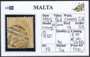 MALTA 1882 SG 18 0,5d orange-yellow wmk.CA perf.14 (A25)