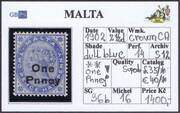 MALTA 1902 SG 36b 2,5d dull blue wmk.CA perf.14 (One Pnney) UM