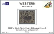 WEST.AUSTRALIA 1854 SG 1 1d black wmk.swan imperf. (vg) A2